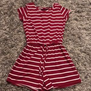 Burgundy with white stripes romper
